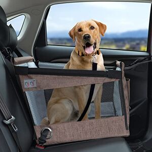 njnj Hundbilstol för husdjur – bil-hundstol, transportväska med bälte för små och medelstora stora hundar och katter – baksäte, baksäte eller framsäte – vattentät stoppning, ventilerande nät