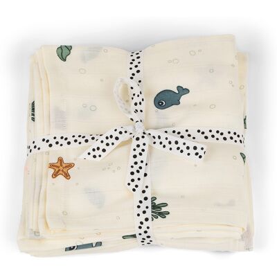 Done by Deer swaddle filtar 2-pack Sea friends Beige Done by Deer swaddle filtar 2-pack Sea friends Beige