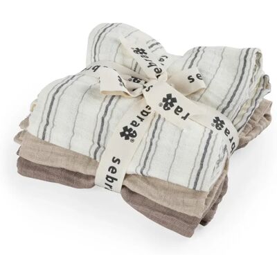 Sebra muslinfiltar 3-pack cream stripe beige Sebra muslinfiltar 3-pack cream stripe beige