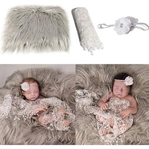 1454281-AM97UK-AHT FAMKIT 3 st baby foto rekvisita fluffig filt + wrap + pannband set nyfödd fotografi wrap matta