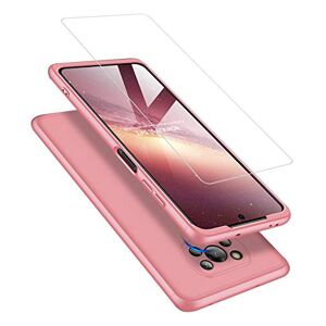 Joytag Kompatibel med Xiaomi Poco X3 NFC-fodral, härdat glasfilm 360 grader ultratunn matt allomfattande skydd 3 i 1 PC telefonfodral fodral – roséguld