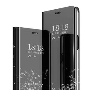 Samsung MLOTECH För  fodral, skydd + skärmskydd härdat glas Flip Clear View Genomskinlig stående spegelpläteringshållare helkropp 360° skydd svart