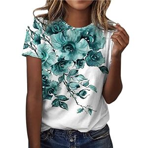 Generic T-shirt damer kortärmad rund hals sommar med 3D-tryck lätt kortärmad skjorta fritidsskjorta casual toppar snygg t-shirt blus party stil andas toppar, Grön, XL