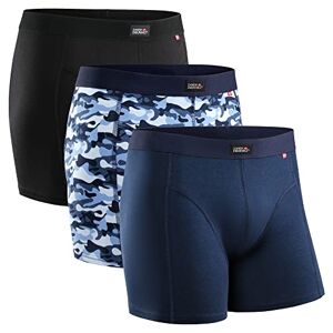 DE-trunks-XL-MC2-3P Herrkalsonger 3 Pack, mjuk bomull, underkläder i klassisk passform, boxershorts med flera förpackningar (Flerfärgad (1x Kamouflage, 1x Marinblå, 1x Svart), XL)