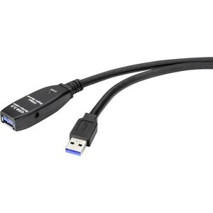 Renkforce RF-4598348 USB 3.0 Förlängningskabel [1x USB 3.2 Gen 1 A hane (USB 3.0) - 1x USB 3.2 Gen 1 A hona (USB 3.0)] 15.00 m Svart