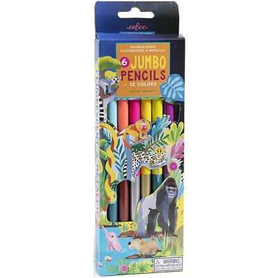 Eeboo 6 Jumbo Pencils - Rainforest - Neon/Metallic ONE SIZE MULTI ONE SIZE Eeboo 6 Jumbo Pencils - Rainforest - Neon/Metallic ONE SIZE MULTI ONE SIZE