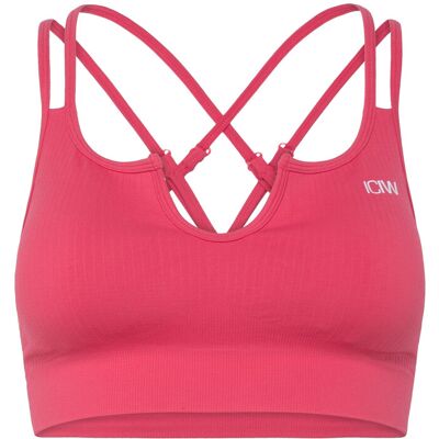 ICANIWILL Ribbed Define Seamless Strappy Bra S CORAL RED S ICANIWILL Ribbed Define Seamless Strappy Bra S CORAL RED S