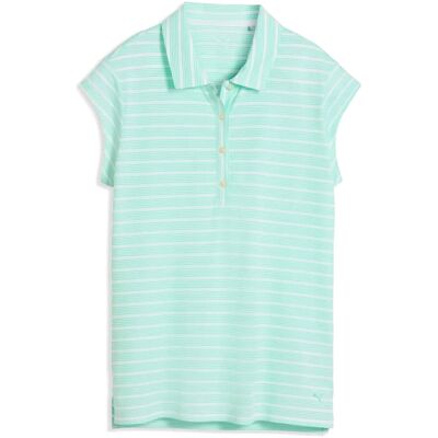 PUMA Golf W Pique Yd Stripe Cap Sleeve L WHITE GLOW-MINT JELLY L PUMA Golf W Pique Yd Stripe Cap Sleeve L WHITE GLOW-MINT JELLY L