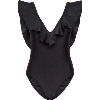 Malina Paola Ruffled V-Neck Swimsuit XS BLACK XS Malina Paola Ruffled V-Neck Swimsuit XS BLACK XS