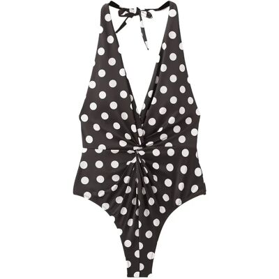 Mango Halter Polka Dot Swimsuit S BROWN S Mango Halter Polka Dot Swimsuit S BROWN S