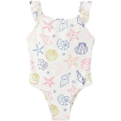 Mango Navy Print Swimsuit With Ruffles 2-3 WHITE 2-3 Mango Navy Print Swimsuit With Ruffles 2-3 WHITE 2-3