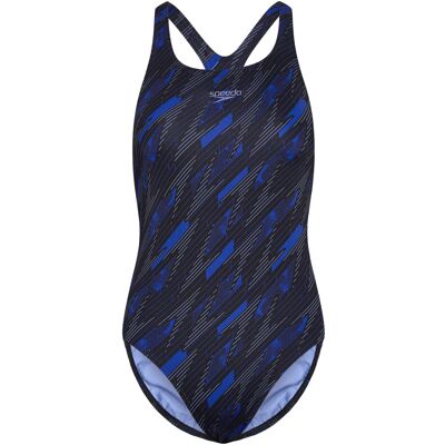 Speedo Womens Hyperboom Allover Medalist 34 BLACK/BLUE 34 Speedo Womens Hyperboom Allover Medalist 34 BLACK/BLUE 34