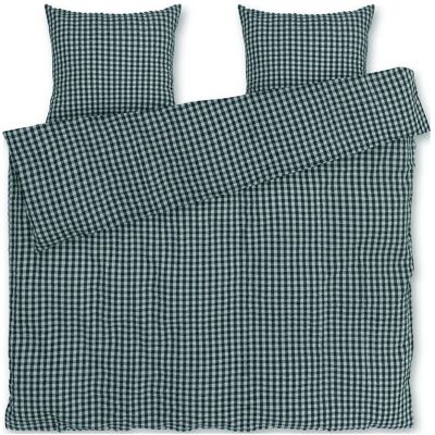 JUNA - Bæk&Bølge - Grøn/Lys blå - 220x220 cm - mörkblå/vit rutig - Sängklädesset JUNA - Bæk&Bølge - Grøn/Lys blå - 220x220 cm - mörkblå/vit rutig - Sängklädesset