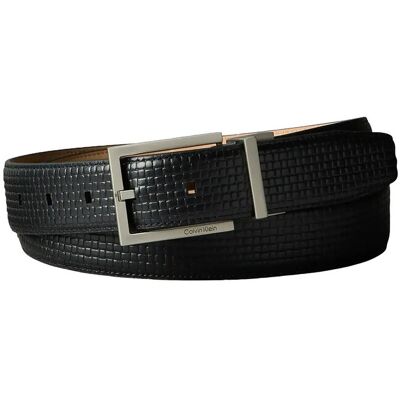 Calvin Square Buckle Embossed Woven 32M 100 BLACK BRUSHED NICKEL 100 Calvin Square Buckle Embossed Woven 32M 100 BLACK BRUSHED NICKEL 100