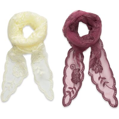 Coster Copenhagen Lace Scarves - 2 Pack ONE SIZE CREME/BURGUNDY MIX ONE SIZE Coster Copenhagen Lace Scarves - 2 Pack ONE SIZE CREME/BURGUNDY MIX ONE SIZE