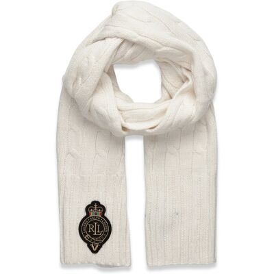 Lauren Ralph Lauren Crest-Patch Cable-Knit Scarf ONE SIZE CREAM ONE SIZE Lauren Ralph Lauren Crest-Patch Cable-Knit Scarf ONE SIZE CREAM ONE SIZE