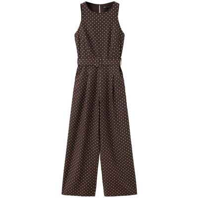 Mango Linen Jumpsuit With Polka-Dot Belt L DARK BROWN L Mango Linen Jumpsuit With Polka-Dot Belt L DARK BROWN L