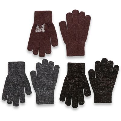 mikk-line Magic Gloves 3 Pack W. Lurex 128-172 DARK MINK-BLACK-ANTRAZITE 128-172 mikk-line Magic Gloves 3 Pack W. Lurex 128-172 DARK MINK-BLACK-ANTRAZITE 128-172