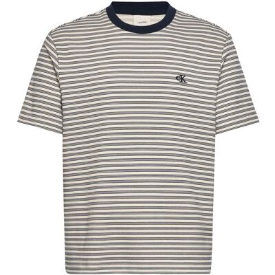 Calvin Ss Striped Ottoman Tee M CHALK M Calvin Ss Striped Ottoman Tee M CHALK M