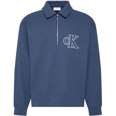 Calvin Ls Dbl Knit Rib Logo Applique Zi L DARK DENIM L Calvin Ls Dbl Knit Rib Logo Applique Zi L DARK DENIM L