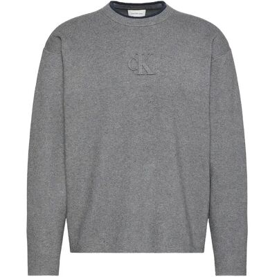 Calvin Ls Embossed Logo Crewnk Sweater L MED. GREY HTR L Calvin Ls Embossed Logo Crewnk Sweater L MED. GREY HTR L