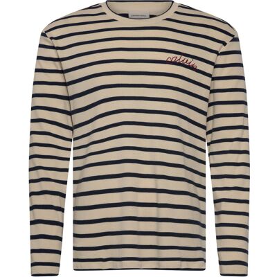 Calvin Ls Compact Rib Stripe Crewnk Tee L BONE WHITE L Calvin Ls Compact Rib Stripe Crewnk Tee L BONE WHITE L