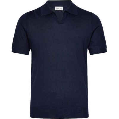 Davida Cashmere Man Fine Knit Open Collar T-Shirt L NAVY L Davida Cashmere Man Fine Knit Open Collar T-Shirt L NAVY L