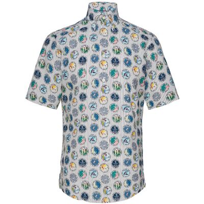 Eton Tennis Print Seersucker Short Sleeve Popover Shirt S WHITE S Eton Tennis Print Seersucker Short Sleeve Popover Shirt S WHITE S