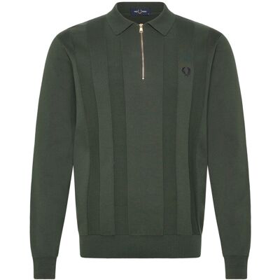 Fred Perry Tonal Stripe Knitted Shirt S COURT GREEN S Fred Perry Tonal Stripe Knitted Shirt S COURT GREEN S