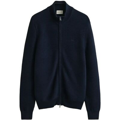 Gant Cotton Texture Zipped Cardigan S EVENING BLUE S Gant Cotton Texture Zipped Cardigan S EVENING BLUE S