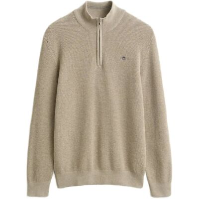 Gant Micro Textured Cotton Half Zip S OAT MELANGE S Gant Micro Textured Cotton Half Zip S OAT MELANGE S