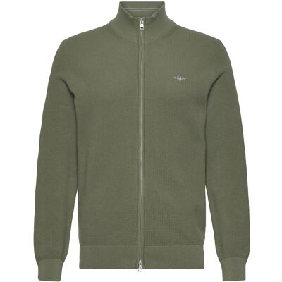 Gant Waffle Knit Zip Cardigan S DRY HERB GREEN S Gant Waffle Knit Zip Cardigan S DRY HERB GREEN S