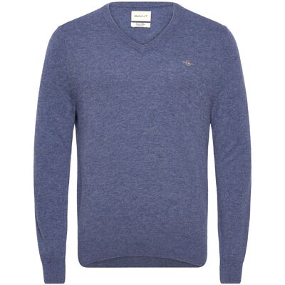 Gant Extrafine Lambswool V-Neck S STONE BLUE MELANGE S Gant Extrafine Lambswool V-Neck S STONE BLUE MELANGE S