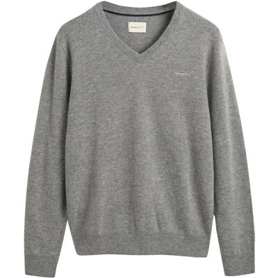 Gant Extrafine Lambswool V-Neck A/S L GREY MELANGE L Gant Extrafine Lambswool V-Neck A/S L GREY MELANGE L
