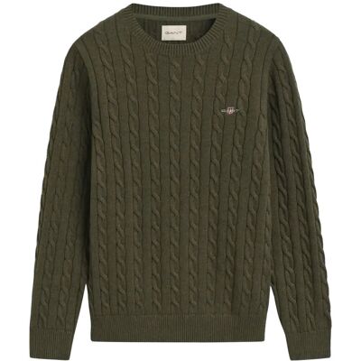 Gant Classic Cable Knit Sweater XXL KHAKI GREEN MEL XXL Gant Classic Cable Knit Sweater XXL KHAKI GREEN MEL XXL