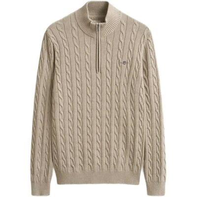 Gant Cable Knit Half-Zip Sweater XXXL OAT MELANGE XXXL Gant Cable Knit Half-Zip Sweater XXXL OAT MELANGE XXXL