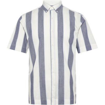 Lindbergh Striped Linen/Cotton Shirt S/S L DK BLUE L Lindbergh Striped Linen/Cotton Shirt S/S L DK BLUE L