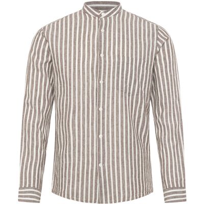 Lindbergh Wide Striped Cotton/Linen Shirt L/S L BROWN L Lindbergh Wide Striped Cotton/Linen Shirt L/S L BROWN L