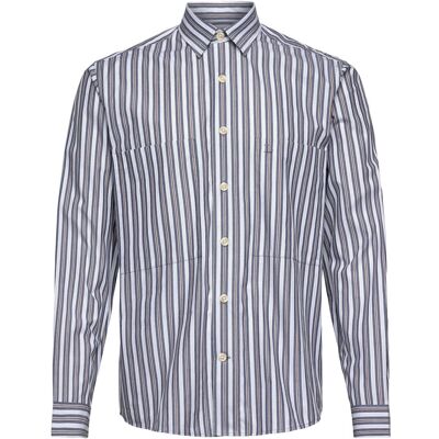 Lindbergh Fine Striped L/S Shirt L DK BLUE L Lindbergh Fine Striped L/S Shirt L DK BLUE L