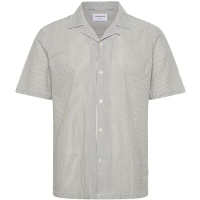 Lindbergh Striped Seersucker Resort Shirt S/S L DK ARMY L Lindbergh Striped Seersucker Resort Shirt S/S L DK ARMY L