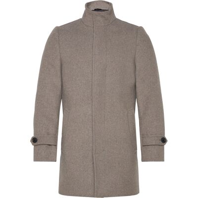 Lindbergh Recycled Wool Funnel Neck Coat L STONE MEL L Lindbergh Recycled Wool Funnel Neck Coat L STONE MEL L