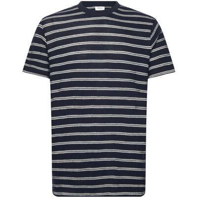 Lindbergh Striped Structured O-Neck Tee S/S M NAVY M Lindbergh Striped Structured O-Neck Tee S/S M NAVY M