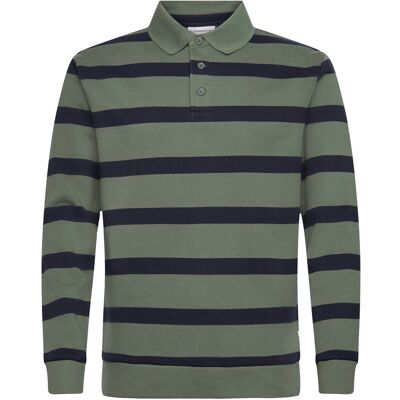 Lindbergh Striped Polo Sweatshirt L/S L PINE GREEN L Lindbergh Striped Polo Sweatshirt L/S L PINE GREEN L