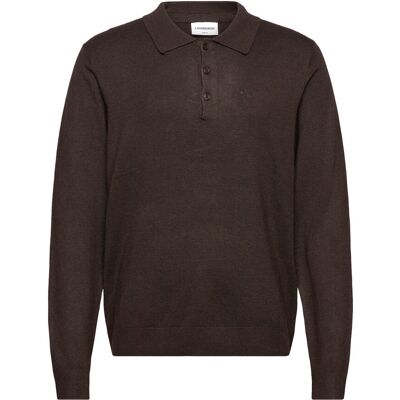 Lindbergh Long Sleeve Knitted Poloshirt M DK BROWN MEL M Lindbergh Long Sleeve Knitted Poloshirt M DK BROWN MEL M