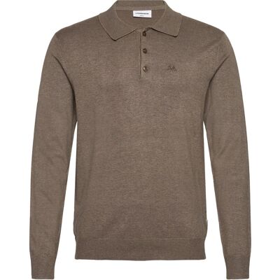 Lindbergh Long Sleeve Knitted Poloshirt XXL DK SAND MEL XXL Lindbergh Long Sleeve Knitted Poloshirt XXL DK SAND MEL XXL
