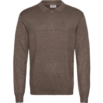 Lindbergh Ecovero L/S Zip Polo XL BROWN BLEND XL Lindbergh Ecovero L/S Zip Polo XL BROWN BLEND XL