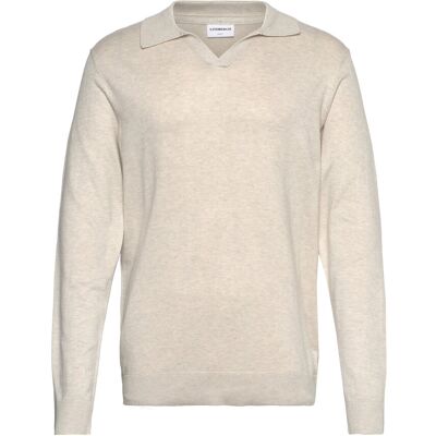 Lindbergh Ecovero L/S V-Neck Polo XL OFF WHITE MEL XL Lindbergh Ecovero L/S V-Neck Polo XL OFF WHITE MEL XL