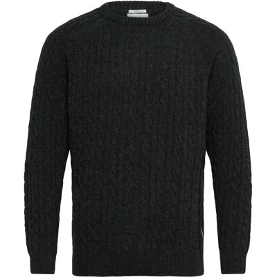 Lindbergh Lambswool Raglan Cable O-Neck Knit M CHARCOAL MEL M Lindbergh Lambswool Raglan Cable O-Neck Knit M CHARCOAL MEL M