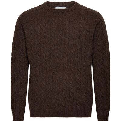 Lindbergh Lambswool Raglan Cable O-Neck Knit L DK BROWN MEL L Lindbergh Lambswool Raglan Cable O-Neck Knit L DK BROWN MEL L