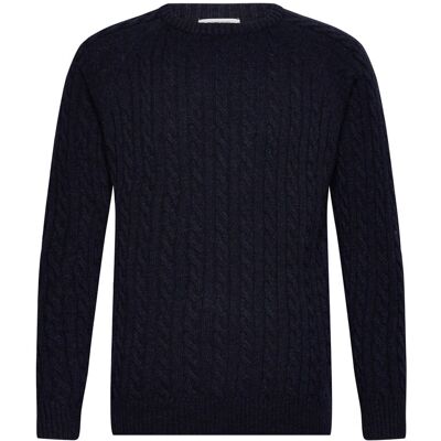 Lindbergh Lambswool Raglan Cable O-Neck Knit M NAVY M Lindbergh Lambswool Raglan Cable O-Neck Knit M NAVY M